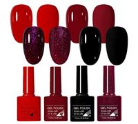Gel Nail Polish Set, Christmas Red Nail Varnish Sets, UV Gel Nail Polishes,4 PCS Glossy Pure Dark Red Black Nail Polish Set Nail Art Salon DIY Home, Gift for Women