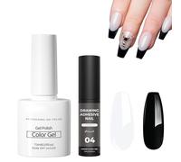 Gel Nail Polish Set for Black French Manicure Black,White Jelly Gel Polish Set for Black French Tips Nails Black Gel Liner Nail Polish Painted Black French Tips Soak off UV/LED Jelly Gel Nail Polish