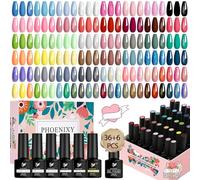 Gel Nail Polish Set, Phoenixy 144 Effects 36 Colors U V Gel Nail Polish with Glossy Matte Glitter Golden Top Base Coat, Pink Yellow Blue Colours Gel Polish Nail Kit Gift for Women
