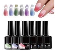 Gel Nail Polish, Temperature Color Changing Magnetic Polish, 6 Pieces Gradient Finger Set, Ideal for Travel, Commuting, Home, Dating, Party, Everyday Beauty Use