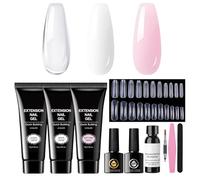 Gel Nail Set, Multicoloured Gel Nail Extension Set, Long-Lasting Accessory Set, Modeling Beginners, Women, Girls and Transparent, Nude and White Shades. Large Bottle Versatility