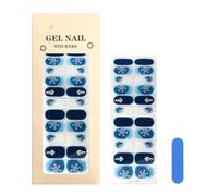 Gel Nail Stickers, 22 PCS Gel Nail Strips Wraps No UV Light Semi Cured Sticker, Salon Quality Nails Toes Design Decorations Accessories Art Kit, Easy to Use Blue White Winter No Glue