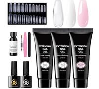Gel Nails Kit - 3 Colors Gel Extension Nail Kit - Long Lasting Professional Builder Set Accessories Art Sculpting for Home Beginners Women Girl