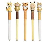 Gel Pen Set | 5 Pieces with Writing and Anti-Smudging - Erasable Pens Set with Funny Animals - For Children Students School Class Scrapbooking Agenda Diary Holiday Birthday