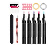 Gel Pen Set - 5X Polish Pens, Gel Polish Kit with Base and Top Coat, Quick-Drying Pen for Manicure, DIY Art Tool for Home Salon Use, Easy Application for Beginners and Professional