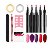 Gel Pen Set - 5X Polish Pens, Gel Polish Kit with Base and Top Coat, Quick-Drying Pen for Manicure, DIY Art Tool for Home Salon Use, Easy Application for Beginners and Professional