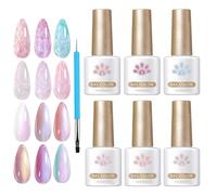 Gel Polish, Transparent Light Screw Cats Eye Oil Fur 3D Star Sky Feel Fur Fur Nail Gel Polish, Glittering Manicure - for Beginners and Professionals for 6 Colours Nail Gel
