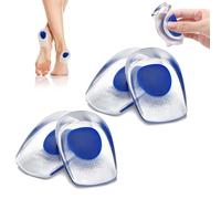 Gel Silicone Heel Cups, 2 Pairs Heel Lifts for Achilles Tendonitis, Shoe Wedge Inserts for Plantar Fasciitis, Clear Orthotic Gel Heel Cups Heel (Blue, One Size)