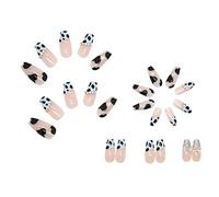 Gel Stick on Nails French Bow Long Nails Art Blacks And Whites Finished Nails Art Removable Nails 24 Piece Set Including Glue Home Nails Art 2ML False Nail Set (color, One Size)