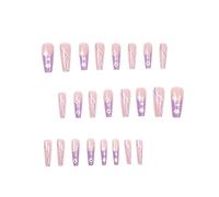 Gel Stick on Nails Long Coffin On Nails Flower Nails Blue Rhinestone False Nails Cute Full Cover Nails Acrylic Nails Tips For Women And Girls 24Pcs 1ml French False Nails (A, One Size)