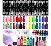 Gel x Nail Kit 21 Colors Gel Nail Polish Set with U V Light - LED Lamp, Nail Extension: 240 Short Almond Tips,Press on Nail Glue Gel, Base/Glossy/Matte Top Coat Starter Halloween DIY VC17