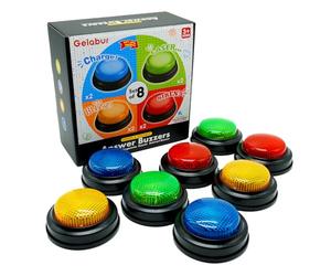 Gelabur 8-Pack Buzzers for Trivia Games, Answer Buzzers for Classroom, Family Feud Jeopardy Buzzer, Game Buzzers with Lights and Sound for Classroom, Game Show Buzzer Buttons