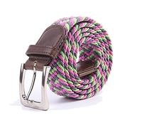 Gelante Canvas Elastic Fabric Woven Stretch Multicolored Braided Belts, Grey-green-pink, L