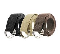 Gelante Canvas Web D Ring Belt Silver Buckle Military Style for men & women 1 or 3 pcs, 3 Pcs Black/Beige/Coffee, S/M (30"-35" Waist)