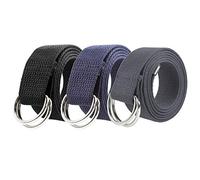Gelante Canvas Web D Ring Belt Silver Buckle Military Style for men & women 1 or 3 pcs, 3 Pcs Black/Gray/Navy, L/XL (36"-42" Waist)