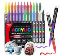 Gelanty Acrylic Pen Set, 24 Colours Acrylic Paint Marker with Flexible Brush Tip, Direct Liquid Brush Marker for Rock Painting, Ceramic, Wood, Glass