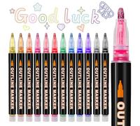 Gelanty Double Line Outline Marker Pens, 12 Colours Glitter Pens Metallic Marker Pens, Drawing Pens for Christmas Painting, Metallic Pens for Scrapbook,Teenage Girls Gifts, Arts and Crafts