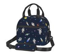 Gelasgo Astronaut Insulated Lunch Bag, Reusable Portable Thermal Leak-Proof Waterproof Lunch Tote for Kids/Adults,Detachable Strap, Spacious Compartment for School, Office & Picnics (9x5x7.8in)