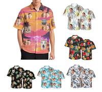 Gelasgo Custom Hawaiian Shirt for Men with Face Personalised Tropical Floral Button Down Shirts W/Pet BF Husband's Photo Beach Shirt