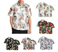 Gelasgo Custom Hawaiian Shirt for Men with Face Personalised Tropical Floral Button Down Shirts W/Pet BF Husband's Photo Beach Shirt