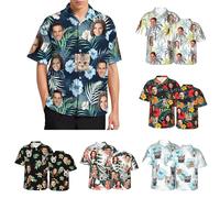 Gelasgo Custom Hawaiian Shirt for Men with Face Personalised Tropical Floral Button Down Shirts W/Pet BF Husband's Photo Beach Shirt