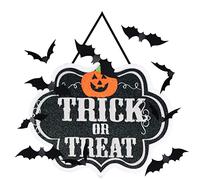 Gelasgo Halloween Hanging Door Decoration, Halloween Pumpkin Hanging Trick or Treat Sign with 12Pcs 3D Bat Wall Sticker for Halloween Party Decoration (Black)