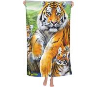 Gelasgo Tiger Print Microfibre Beach Towel - 60"x30" Large Lightweight Soft Quick-Dry Towel for Adults, Ultra Absorbent & Dual-Sided Sand Free - Perfect for Beach, Pool, Travel & Cozy Blanket