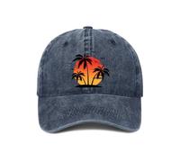 Gelasgo Unisex Palm Tree Hat Baseball Cap Sun Protection for Women & Men Lightweight Cotton Adjustable Metal Snapback Outdoor Sports(Dark Blue)