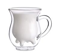 Gelb&Schwarz Big Water Bottle Cow Udder Shape Double Walled Clear Glass Milk Coffee Tea Mug Cup Handle Blank Mugs for Crafting