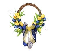 Gelb&Schwarz Front Door Wreath Yellow And Blue Wreath Spring Summer Farmhouse Wreath For Front Door Home Wall Wedding Tabletop Summer Decor Memorial Day Wreaths (blue, One Size)