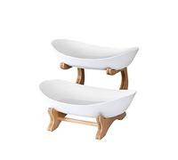 Gelb&Schwarz Fruit Bowl 2 Tier Fruit Bowl Set with Wooden Stand Fruit Basket Countertop Basket Bowl Holder Tray for Keeping Fruits and Veg Fresh, Home, Kitchen and Office (White, One Size)