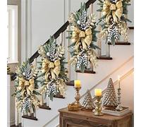 Gelb&Schwarz Prelit Stairway Trim, Christmas Garland with Lights, Cordless Stairs Decoration - Holiday Classics for Fireplaces, Garden (B-Gold, 60cm*30cm)