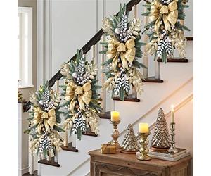 Gelb&Schwarz Prelit Stairway Trim, Christmas Garland with Lights, Cordless Stairs Decoration - Holiday Classics for Fireplaces, Garden (B-Gold, 60cm*30cm)