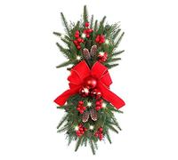 Gelb&Schwarz Wreath Prelit Stairway Swag Trim,Christmas Garland with Lights Cordless Prelit Stairs Decoration Holiday Classics Stair Swag Christmas Swag for Stairs Fireplaces (c-Green, One Size)