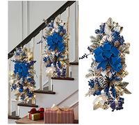 Gelb&Schwarz Wreath Prelit Swag Trim, Christmas Garland with Lights, Cordless Prelit Stairs Decoration, Holiday Classics Stair Swag, Fireplaces, Garden (Blue)