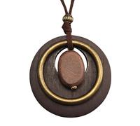 GelConnie Boho Pendant Necklace Chunky Bohemian Necklace Brown Circle Necklace Wooden Boho Long Necklace Circle Leather Pendant for Women
