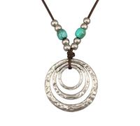 GelConnie Circle Pendant Necklace for Women Silver Layered Ring Boho Style | Silver layered circle pendant with turquoise tone beads, textured geometric necklace for everyday looks