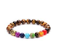 GelConnie Lava Rock Chakra Bracelet 7 Chakra 8mm Natural Stone Healing Bracelet Stress Relief Yoga Beads Anxiety Bracelet Aromatherapy Essential Oil Diffuser Bracelet Bangle, 5.5 inches (length
