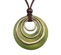 GelConnie Leather Cord Necklace Chain Multilayer Wooden Pendant Necklaces Vintage Jewelry Boho Long Sweater Necklace for Women Men, Genuine leather, No Gemstone