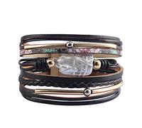 GelConnie Leather Cuff Bracelet Baroque Pearl Wrap Bracelet Gorgeous Gold Tube Bangle Magnetic Boho Bracelet Bohemian Wristband Jewelry Gift for Women Wife, 7 5 inch, Leather
