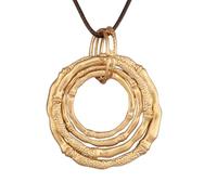 GelConnie Leather Necklace for Women Large Pendant Long Brown Necklace Circle Leather Choker Vintage Sweater Necklace Gold Chunky Boho Necklaces for Women, Faux Leather, No Gemstone