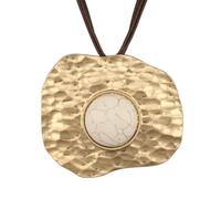 GelConnie Long Boho Necklace for Women Gold Hammered White Pendant