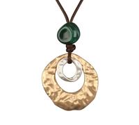 GelConnie Long Boho Necklace for Women Two Tone Ring Pendant Green Bead