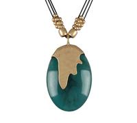 GelConnie Long Necklaces for Women Boho Large Pendant Necklace Casual Bohemian Brown Leather Choker Sweater Circle Statement Stone Necklace, Faux Leather, No Gemstone