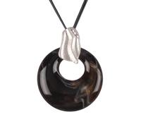 GelConnie Long Necklaces for Women Boho Large Pendant Necklace Casual Bohemian Brown Leather Choker Sweater Circle Statement Stone Necklace, Faux Leather, No Gemstone