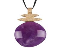 GelConnie Long Necklaces for Women Boho Large Pendant Necklace Casual Bohemian Brown Leather Choker Sweater Circle Statement Stone Necklace, Faux Leather, No Gemstone