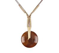 GelConnie Long Necklaces for Women Boho Large Pendant Necklace Casual Bohemian Brown Leather Choker Sweater Circle Statement Stone Necklace, Faux Leather, No Gemstone