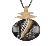GelConnie Long Necklaces for Women Boho Large Pendant Necklace Casual Bohemian Brown Leather Choker Sweater Circle Statement Stone Necklace, Faux Leather, No Gemstone