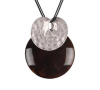 GelConnie Long Necklaces for Women Boho Large Pendant Necklace Casual Bohemian Brown Leather Choker Sweater Circle Statement Stone Necklace, Faux Leather, No Gemstone