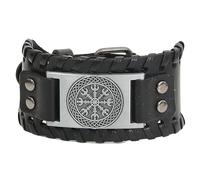 GelConnie Viking Bracelet Punk Leather Cuff Bracelet Gothic Leather Wristband Bracelet with Nordic Amulet Scandinavian Talisman Celtic Pagan Jewelry, 9.45 inches (length), Leather, no gemstone